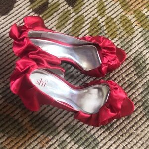 Satin red heels